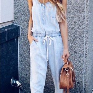 Cute denim jumpsuit with drawstring waist